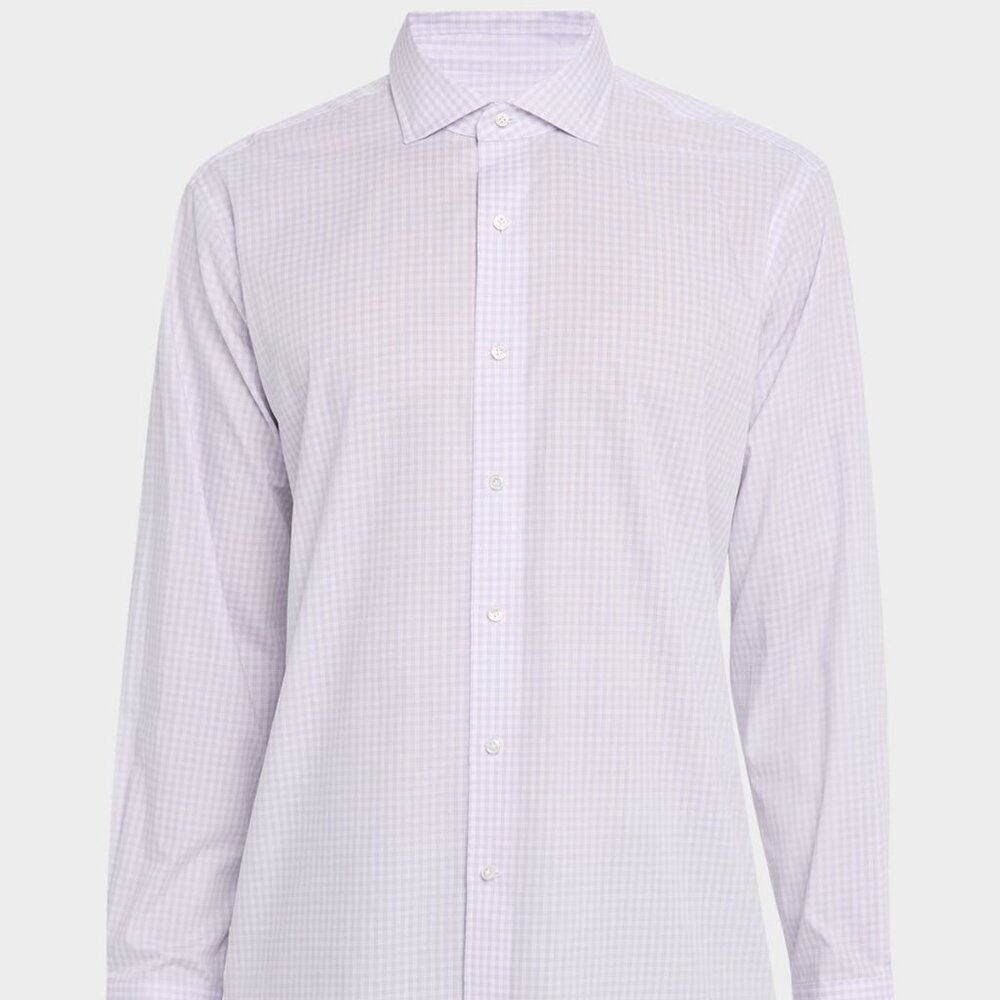 NWT Peter Millar Men's Capri Cotton Mini-Plaid Sport Shirt Light Moon XXL